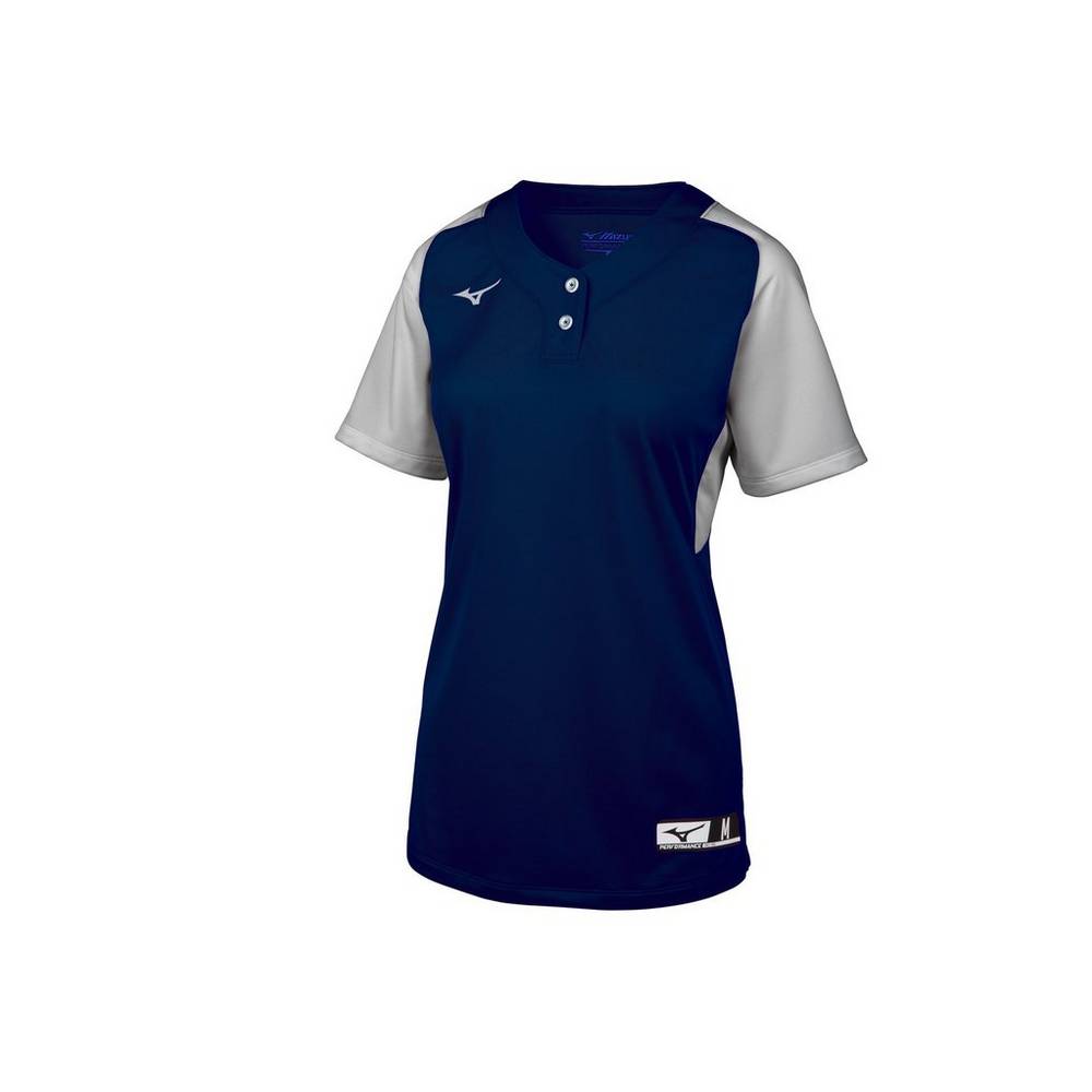 Womens Mizuno Aerolite 2-Button Softball Jersey Navy/Grey Philippines (DGCSER984)